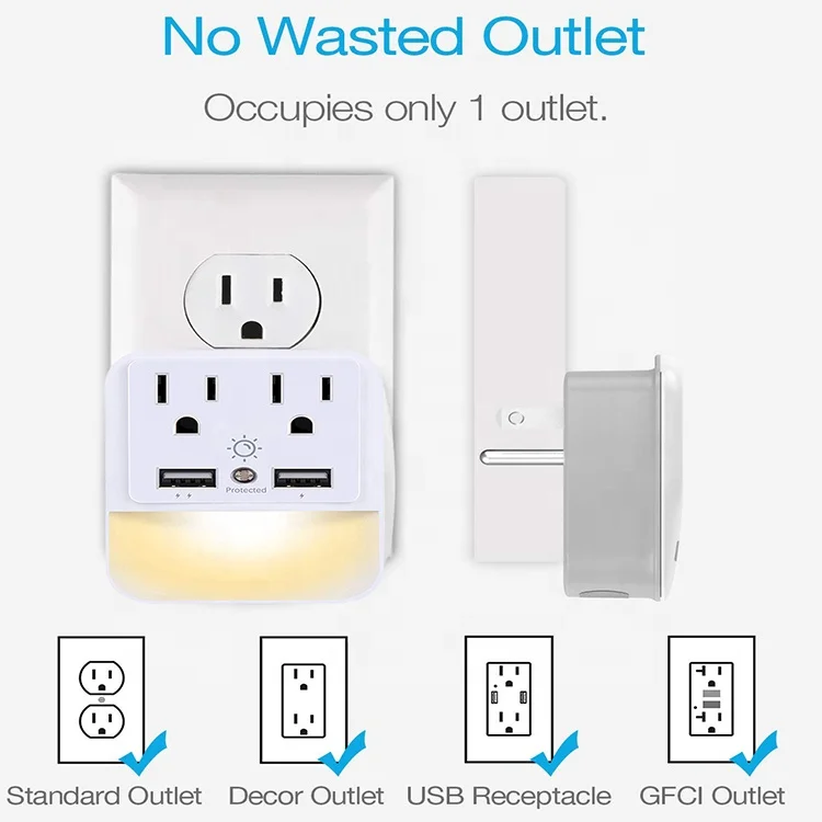 Удлинитель настенный с 2 usb-портами и защитой от перенапряжения