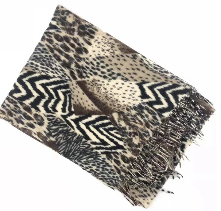 ready to ship leopard print women cashmere wool pashmina shawl dubai large scarf wrap with french lace