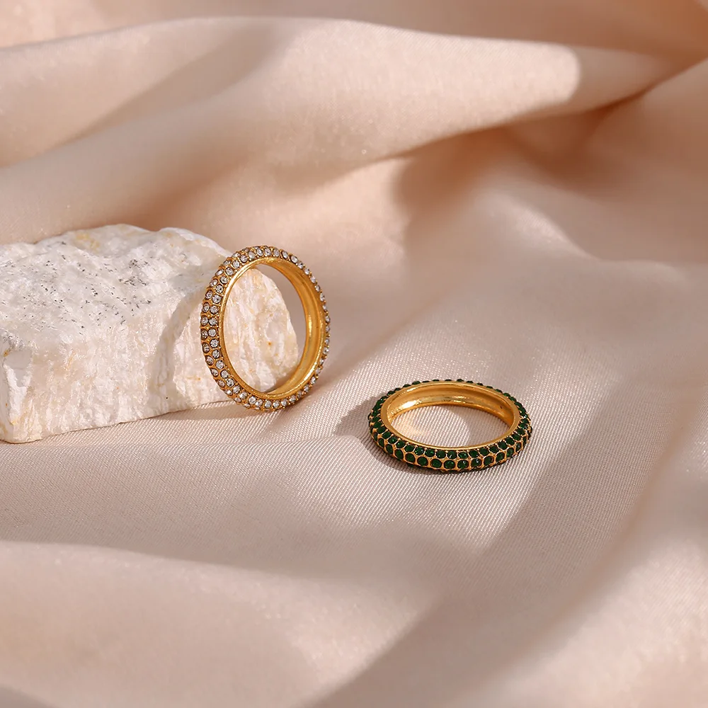 Wholesale Custom PVD Plated 18K Gold Stainless Steel Jewelry Black Diamond 3A CZ Zircon Ring for Women