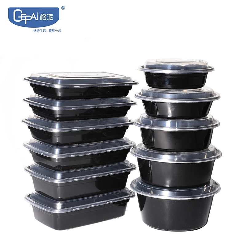 Large Capacity Disposable Food Container 1500ml 1000ml Microvavable Plastic Salad Bowl Black Dome Lid Lunch Box Wholesale Option