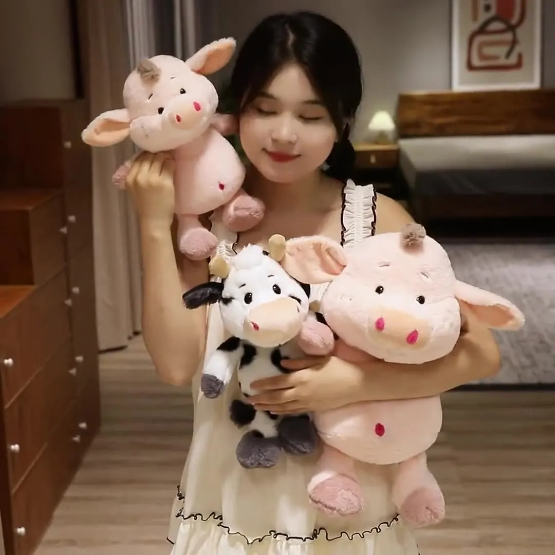 Custom Cute Kids Farm Animals Soft Plush Cow Plush Toy Custom Cow Pig Plush Animal Toys Suitable for Children Holiday Gifts