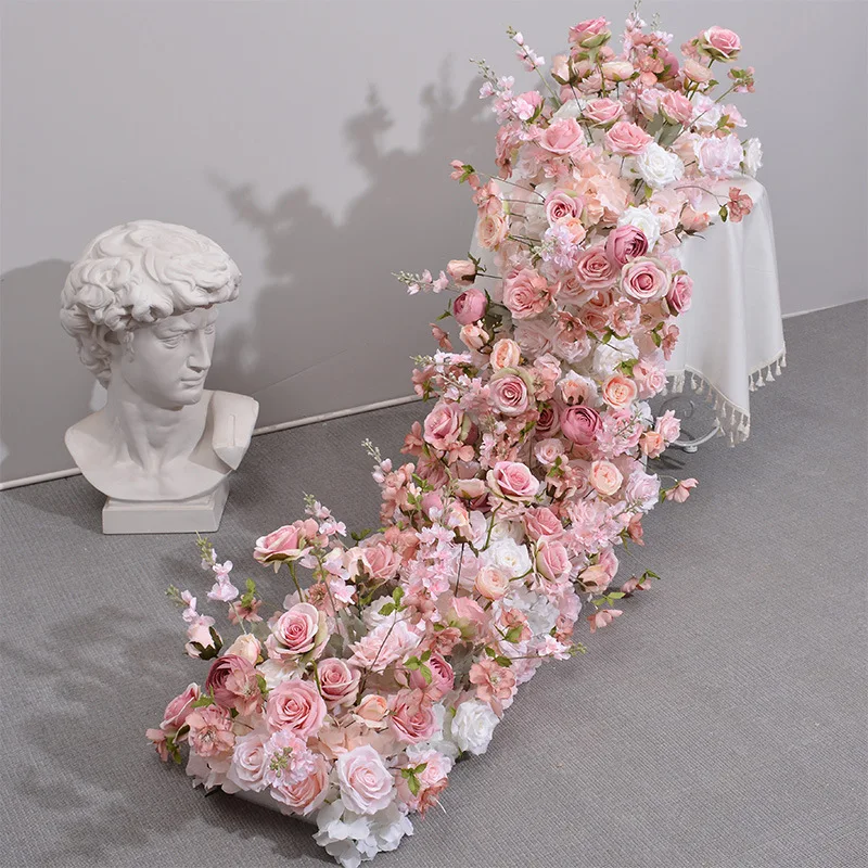 OEM factory 2m wholesale baby breath flower table runner wedding isle luxury artificial flowers table runner