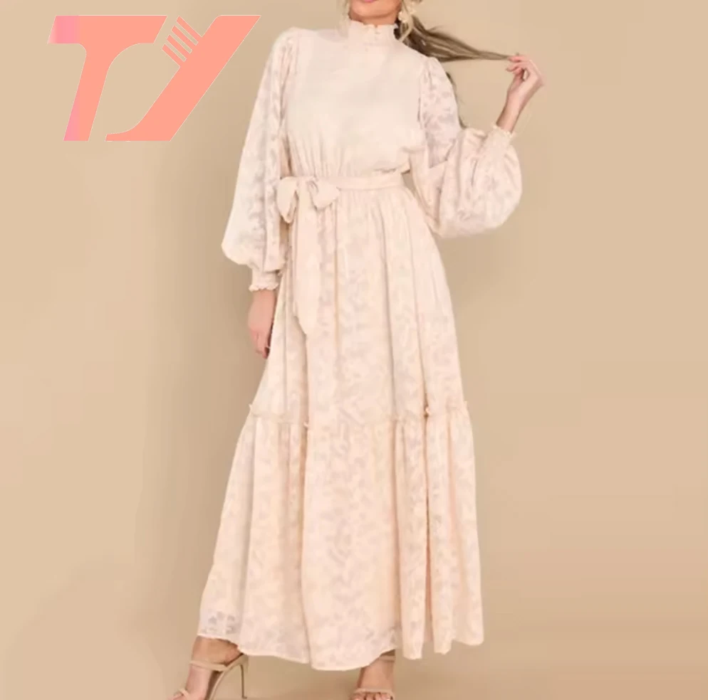TUOYI Oem Custom High Quality Lady Casual Elegant Floral Print Slip A Line Dress Ruffle Cotton Linen Long Maxi Dresses For Women