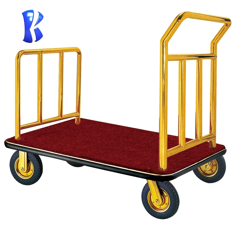 Novelty brass stainless steel luggage trolley for hotel lobby