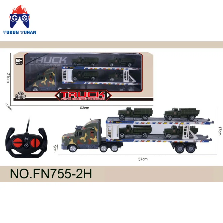 Promotional RC Remote Control 4-way Long Container Truck With 4 Military Truck Car Model Toy