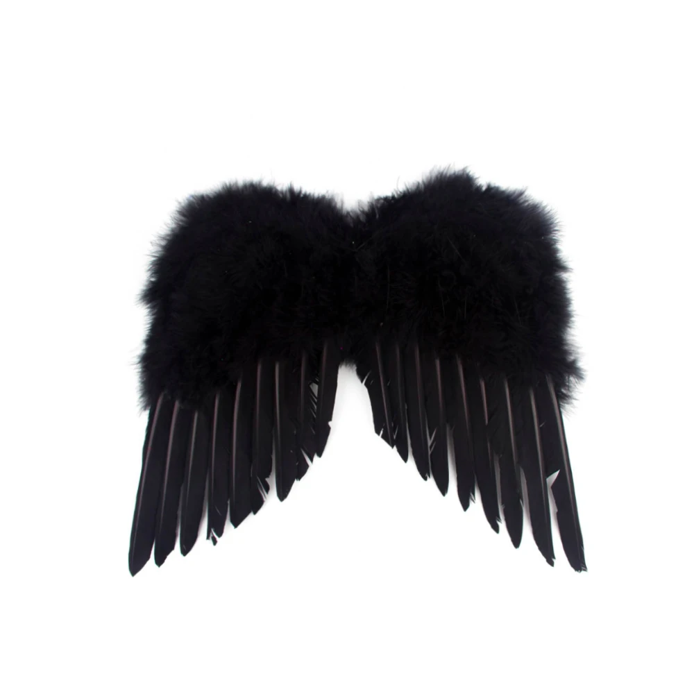 Factory Custom Black Demon Feather Wings Set for Carnival Party Marabou Black Devil Headband Halloween Party Feather Wings