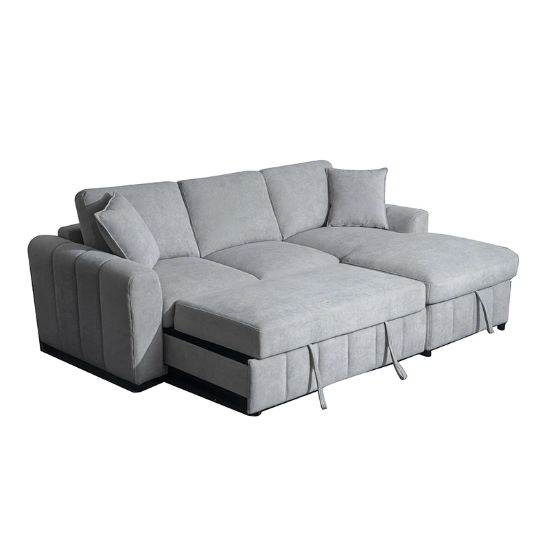 Modern Fabric Grey L Shaped Sofa Bed with storage chaise