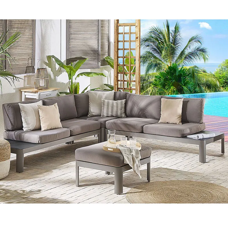 Backyard 5 seater l shape sectional aluminium corner garden sofa furniture