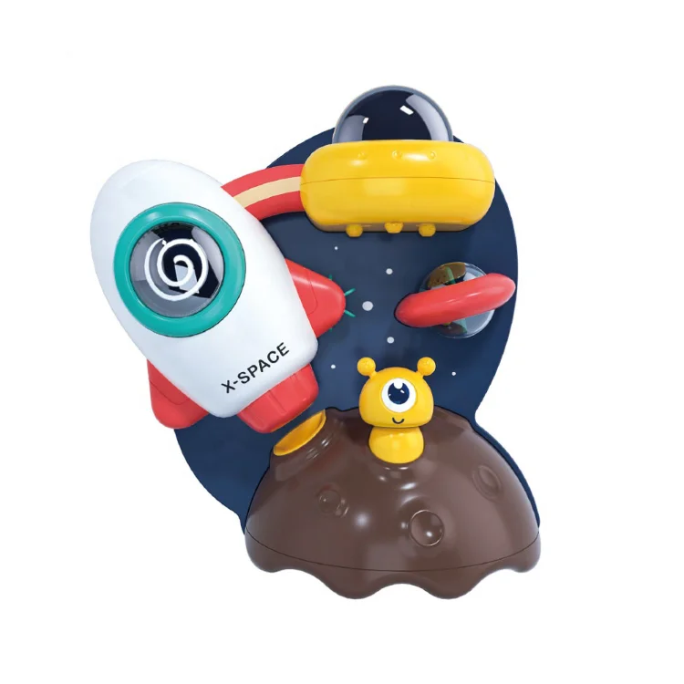 Kids Bath Tub Time Children Natural Shower Baby Waterproof Fountain Space Rocket Suction Bath Toys