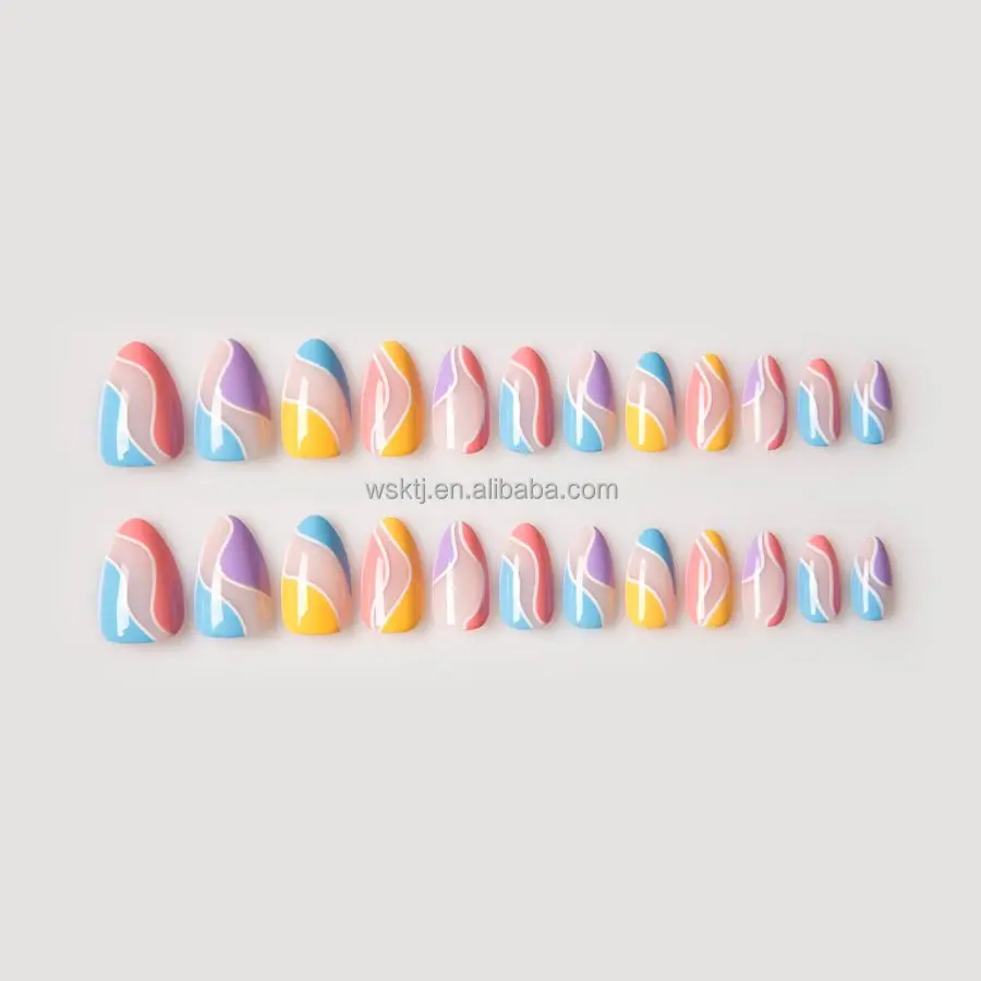 Nail Supplier Wholesale Price Salon Quality Swirl Design Baby Stiletto Press on Nails Faux Ongles