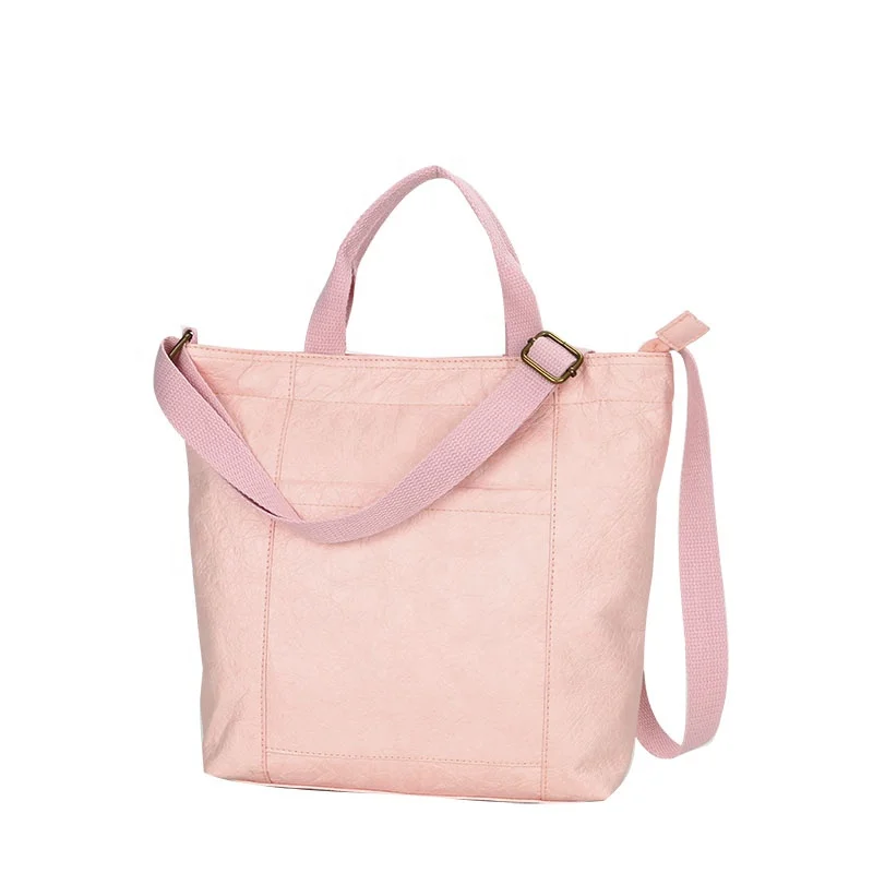 Eco-friendly waterproof durable recycled candy color pink women shoulder students book bag tyvek paper shopping tote bag