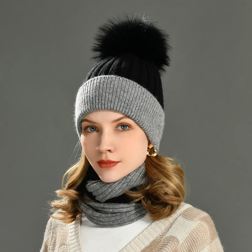 Winter Hat Neck Scarf Set Warm Lady Collar Pom Pom Beanie Sets Fashion Comfortable Warm Womens Beanie and Scarf Set