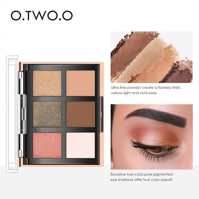 O.TWO.O Eyeshadow Palette Blush Powder 2 Color Pearly Matte Eyeshadow Ultra Fine Powder Nude Makeup Natural 2 in 1 6 Color + Dry
