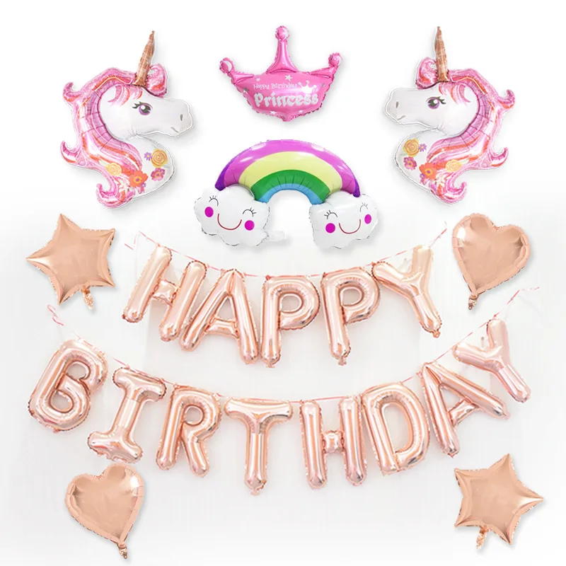 Набор розового единорога для украшения детской вечеринки, набор посуды, бумажная тарелка, бумажная чашка, Натяжной флаг, товары для украшения вечеринки