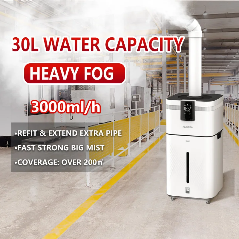 30L Big Tank Industrial Air Humidifier for Fruit Mushroom Greenhouse  Smart Remote Cool Mist  3kg/h Heavy Fog