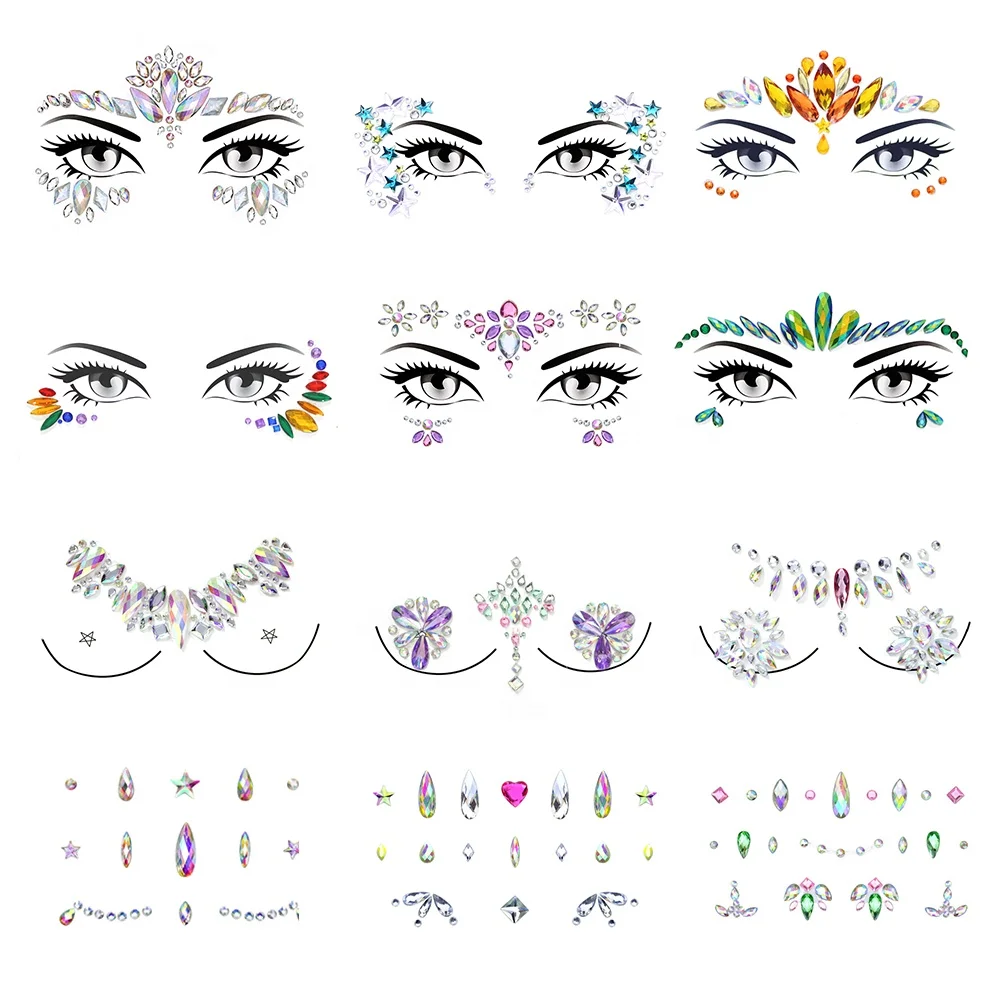 OEM custom rhinestone eye face jewel sticker Temporary 3D crystal gem face sticker