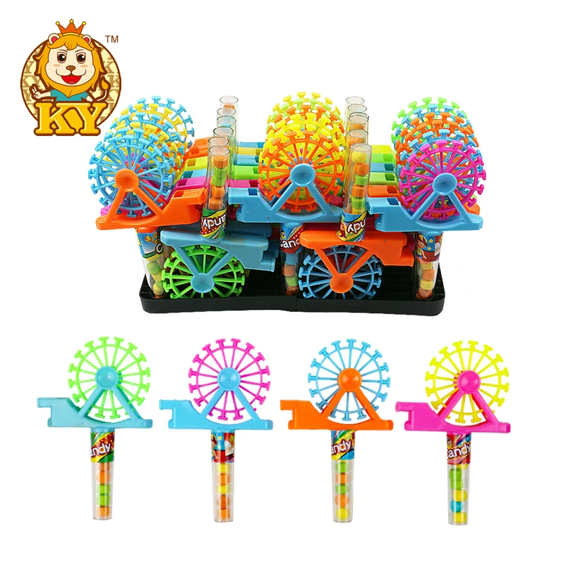 Manufacturer wholesale Ferris wheel shape whistle toy with multi-colored fruity flavor tablet candy