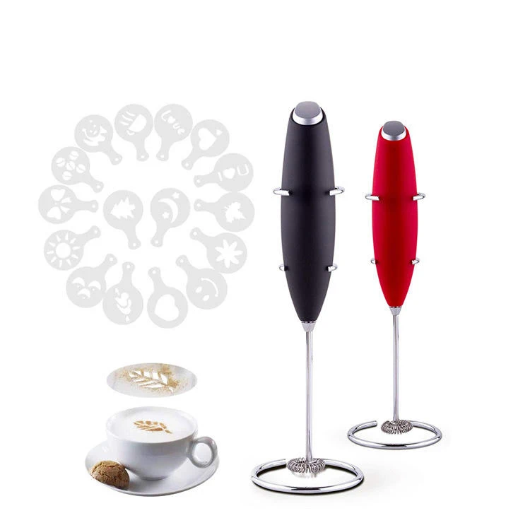 Colorful Handheld Plastic Milk Frother Mini Milk Foamer Battery Operated Portable Drink Mixer with Frother Stand for Coffee