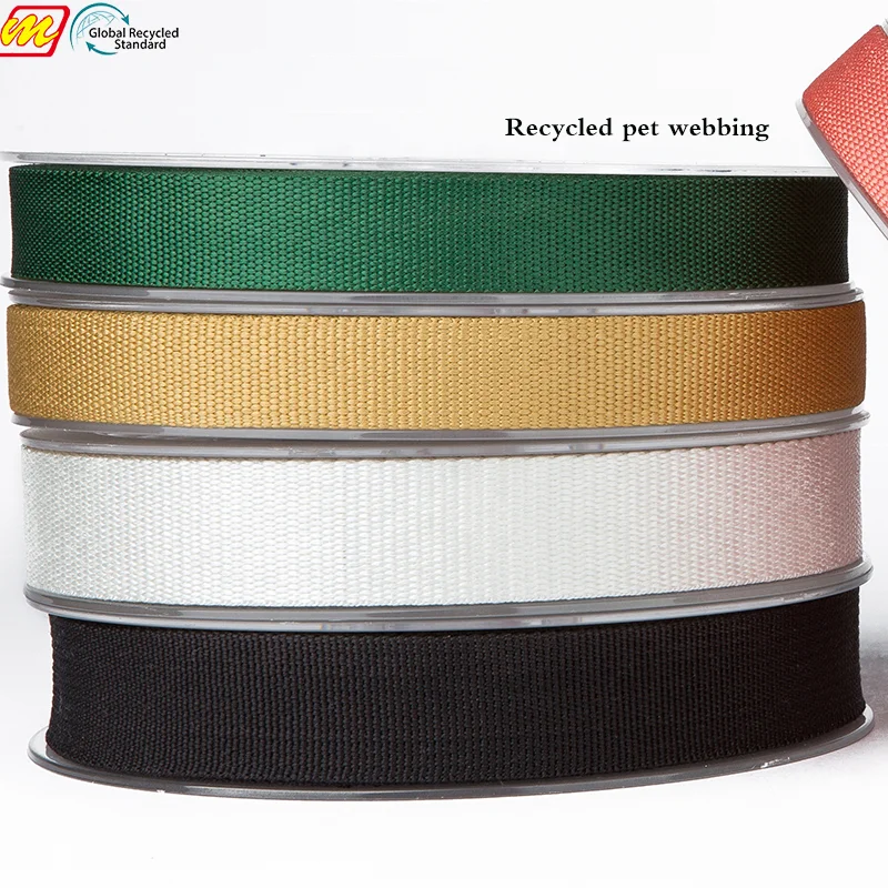 GRS Recycled Jacquard Thick Webbing Strap Custom Ribbon Band Tape For Dog Pet Collar Harness Backpack Bag Parts Black