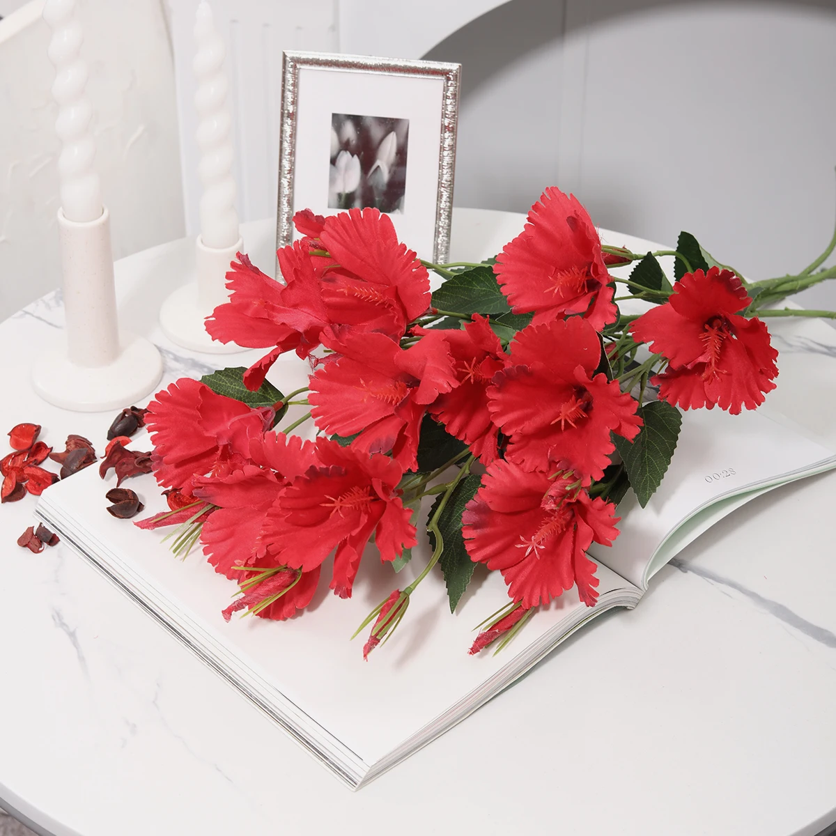 PHCSM-006 Wedding Home Bedroom Decoration Single Stem Artificial Hibiscus Centerpiece Flower