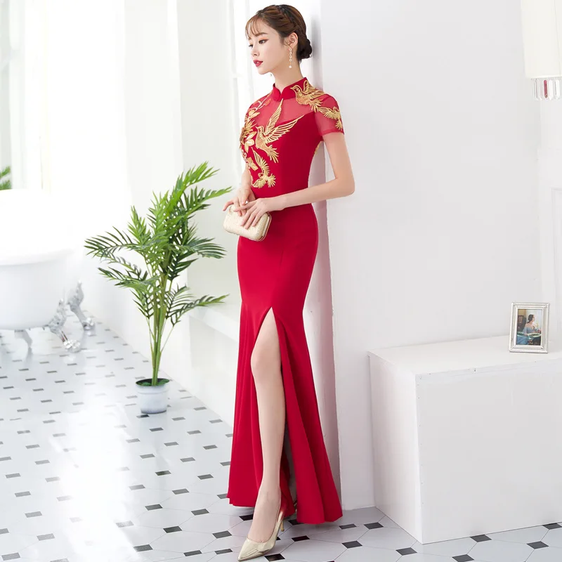 Red Qipao Hanfu New Long Improved  Mid-sleeve Slim Daily Short Chinese Cheongsam Dress
