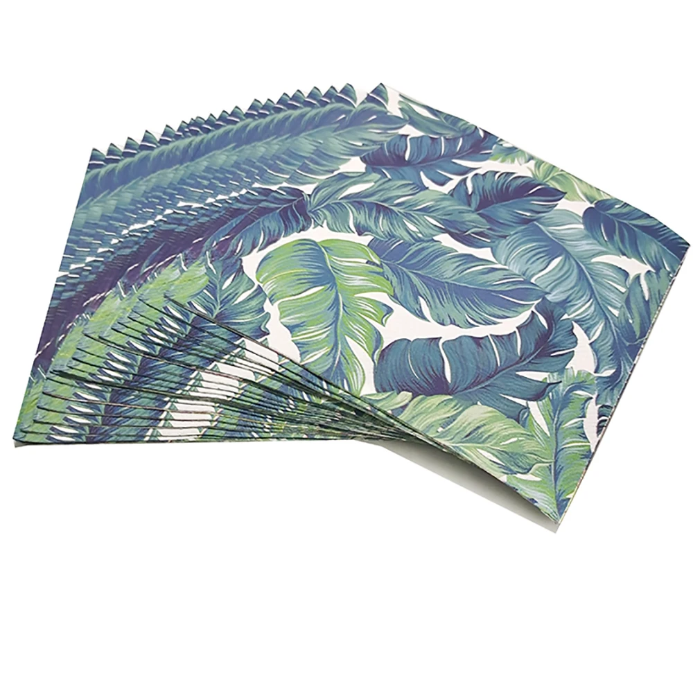 Eco-Friendly Food Grade 3-Ply Disposable Paper Napkin Unbleached with Green Leaf Print for Lunch and Dinner-by Manufacturers