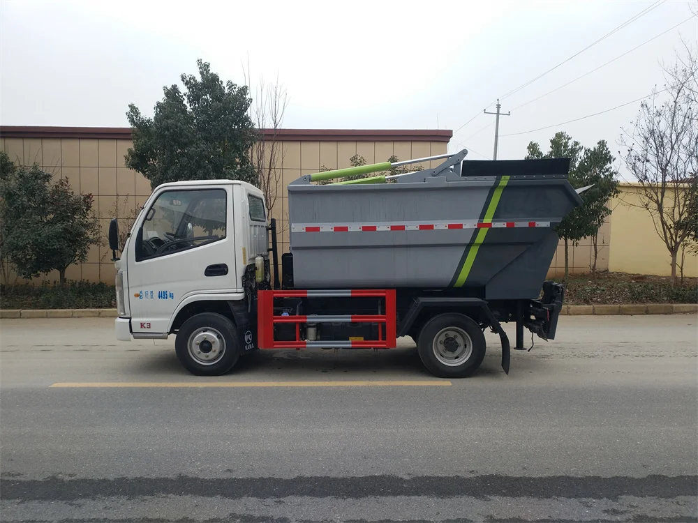 China Hot Sale Kama  Self-loading Non-spill garbage truck for sale Tail Lift Trash Can