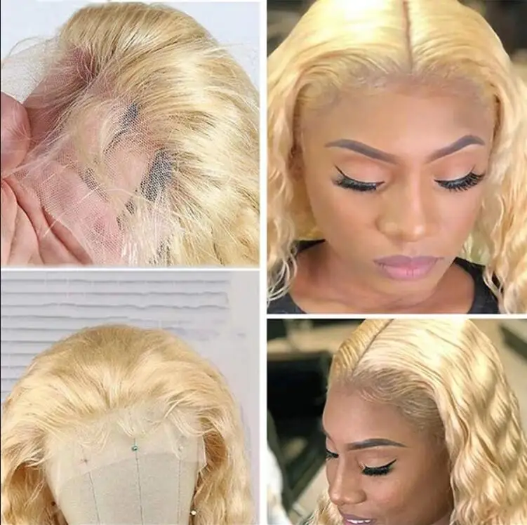 613 deep wave 13 by 6 hd frontal wig human hair 200 density curly blonde wigs,613 full lace human hair wig with baby hair