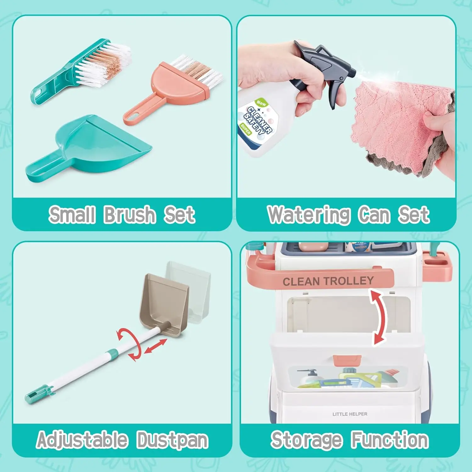 20 PCS Kids Cleaning Pretend Play Preschool Toy Set Includes Real Working Toy Vacuum Cleaner for Kids