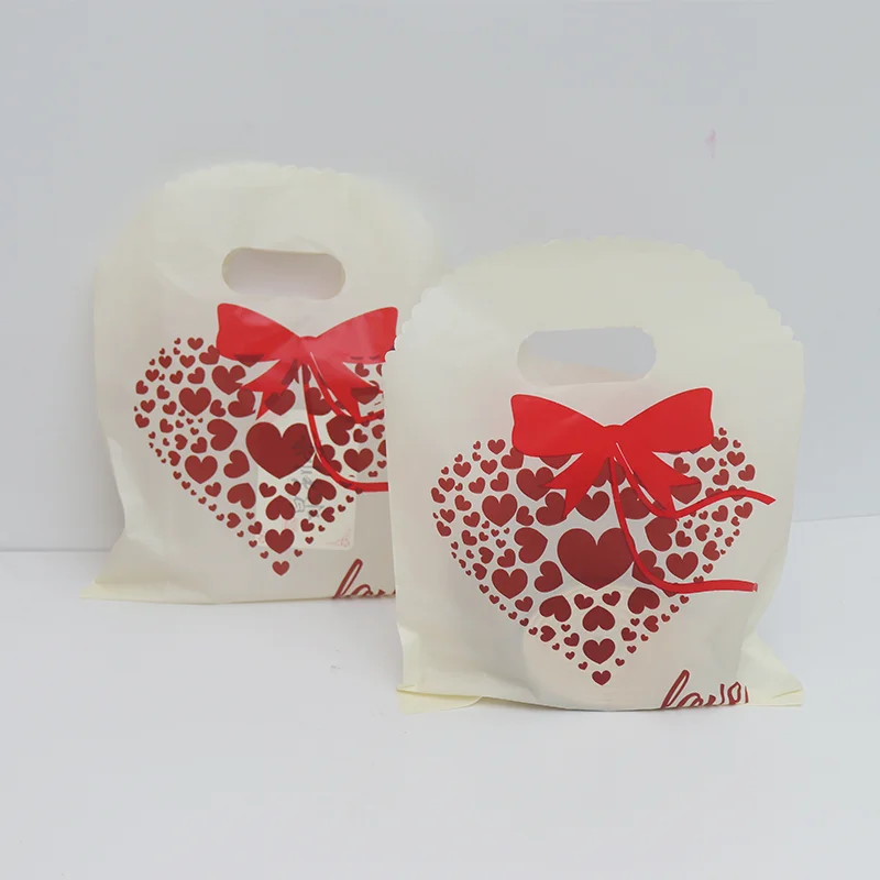 9x15cm Lace Edge Die Cut Handle Plastic Gift Bags Customized Printing PE Shopping Bag Ready in Stock for Jewelry Earring