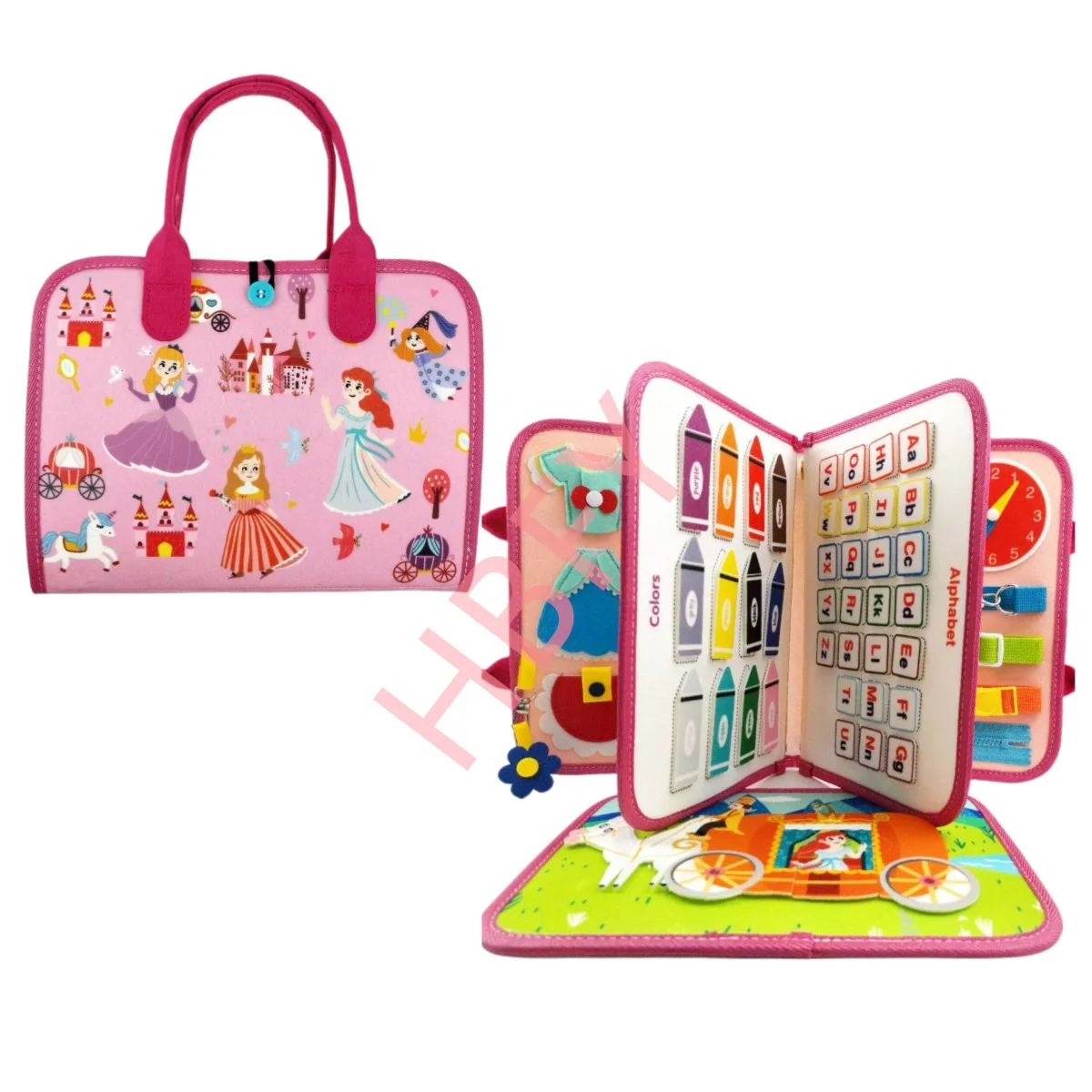 Custom Pink Princess Castle Theme Felt Wooden Educational Busy Board Sensory Activity Board Manufacture Factory