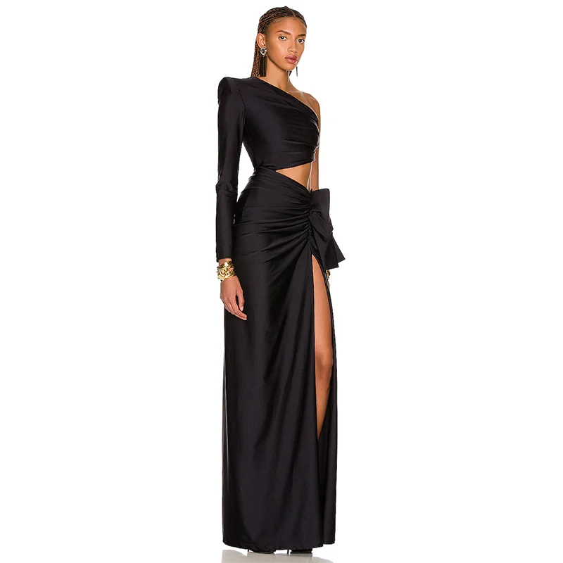 Spring Summer One Shoulder Long Women Dress Cutout High Split Cocktail Evening Dresses