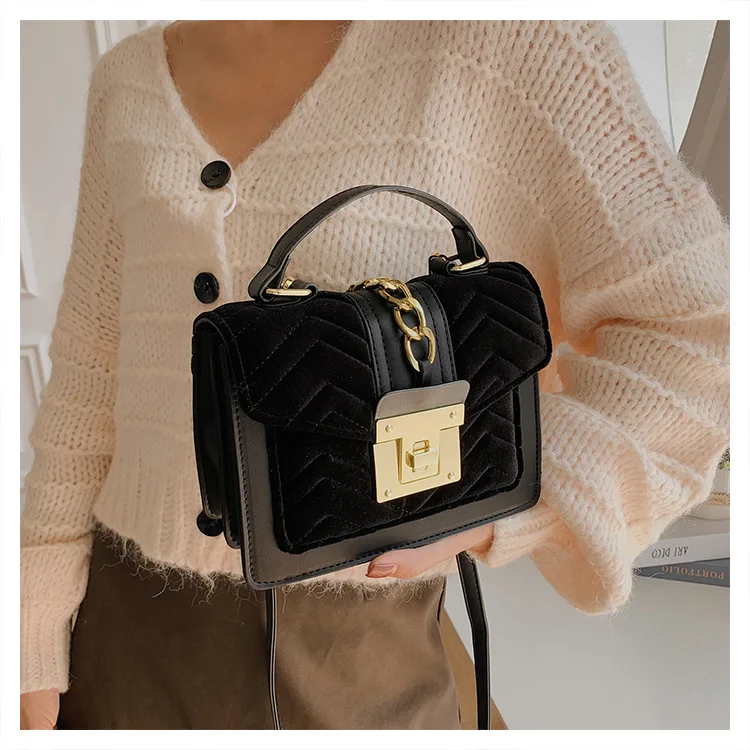 OLAF Fashionable Hand Bags Velvet Hardware Lock Bags Women Handbags Ladies Luxury Handbags Women Chain Shoulder Bag