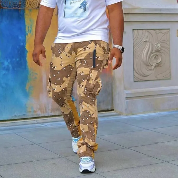 Custom logo Camo Denim Pants Camouflage Colored Cargo Pocket Jeans Men Custom Stacked Jeans