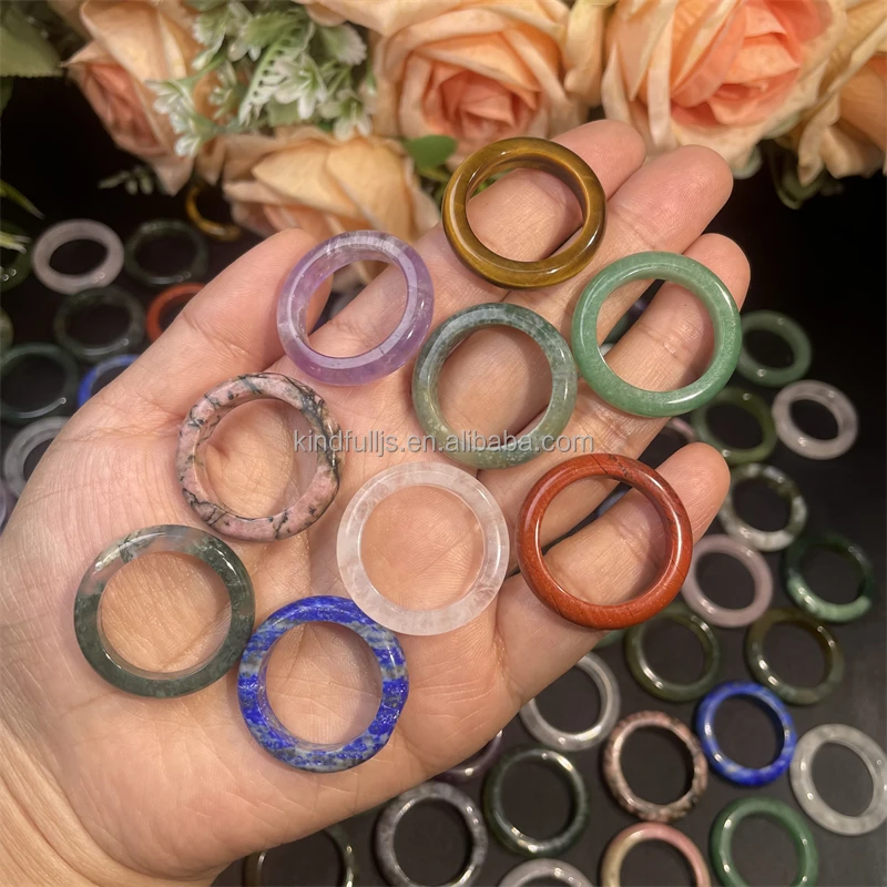 Factory Price Natural Healing Gemstone Clear Quartz Jewelry Moss Agate Crystal Ring for Women