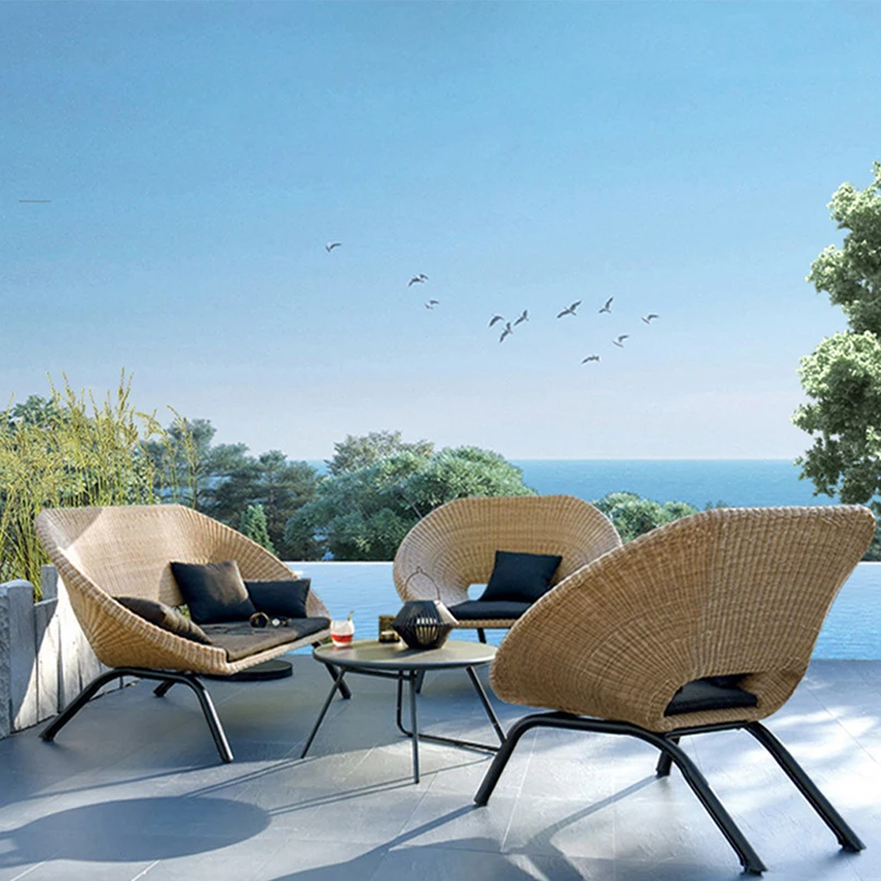 Hotel Restaurant Furniture 4 Pcs Metal Rattan Balcony Chair Set Iron Adults And Kids Table And Chair Set