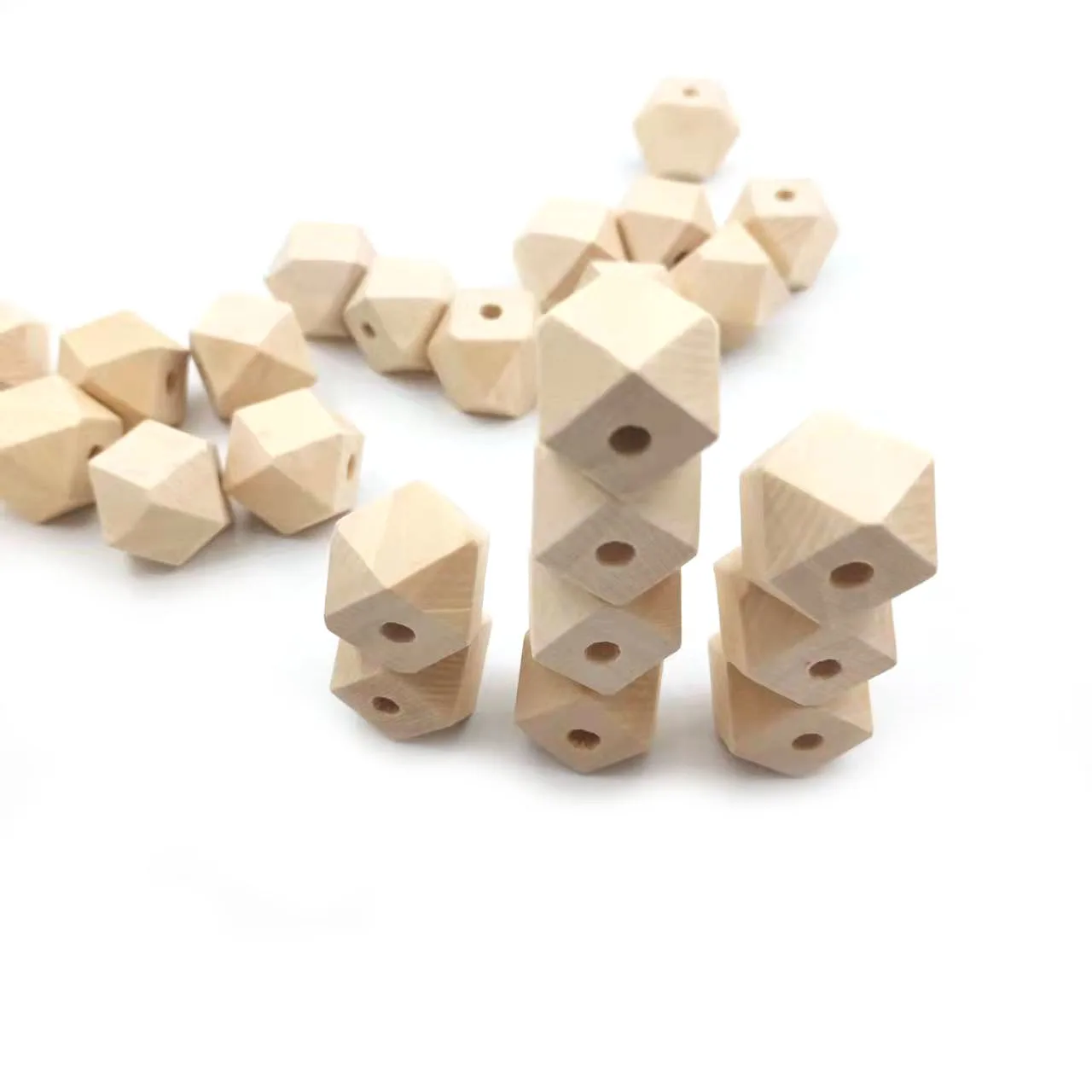 10mm-40mm Natural Finished Octagonal Polygons Wood Beads DIY with Hole for Handmade Necklace