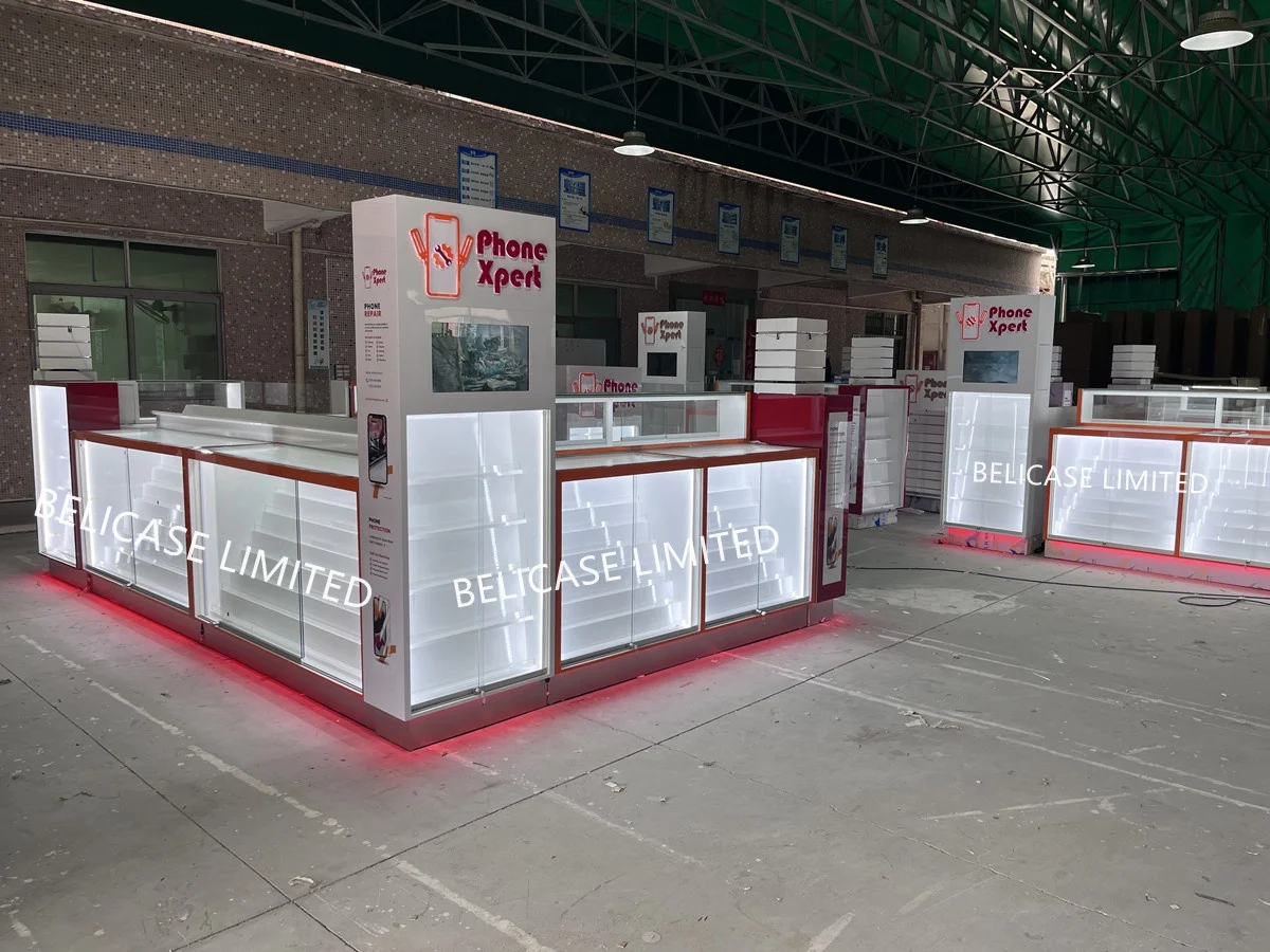 Customized Cell Phone Case and Accessories Repair  Kiosk Shop Display Showcase Cabinet with LED Light Mobile Phone Kiosk