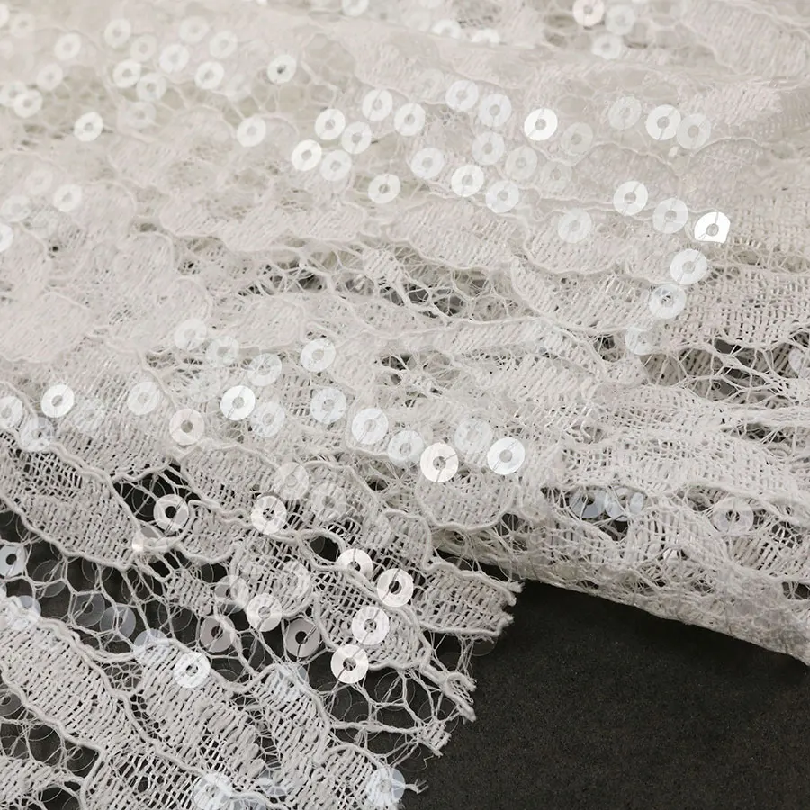 Gorgeous Wedding White 5mm Transparent Spangle Sequin Embroidery Lace Fabric for Dress Wear