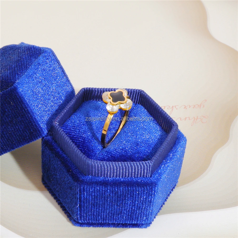 Clover Design Stainless Steel Jh Women Girl Fashion Custom Zircon Flower Diamond Gold Plated Ring