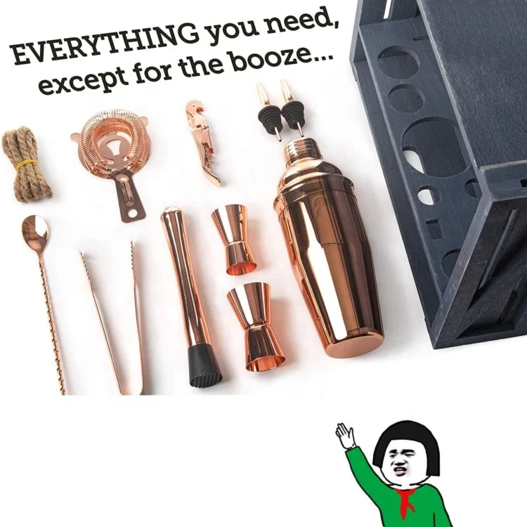 Custom Bartender Kit 11 Pieces Stainless Steel Cocktail Shaker Bar Tools Set With Stand Perfect Barware Kit