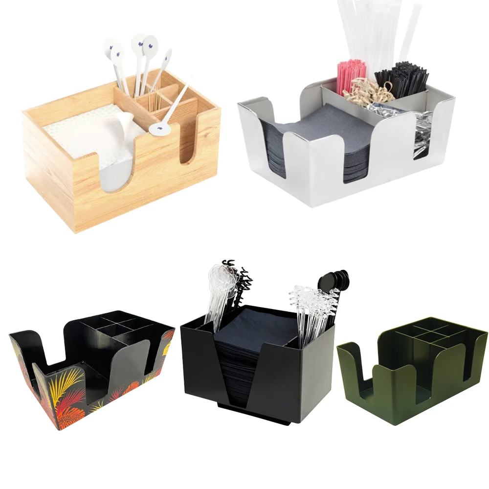 Promotion 3/6 conpartments Stainless Steel Black Silver Green Blue Red Logo Customized Plastic Wooden Bar Caddy