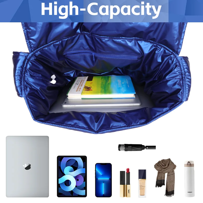 Blue Puffy Shoulder Bag Fashion Puff Cotton Winter Padded Puffer Messenger Hobo Bag Quilted Crossbody Bag for Women