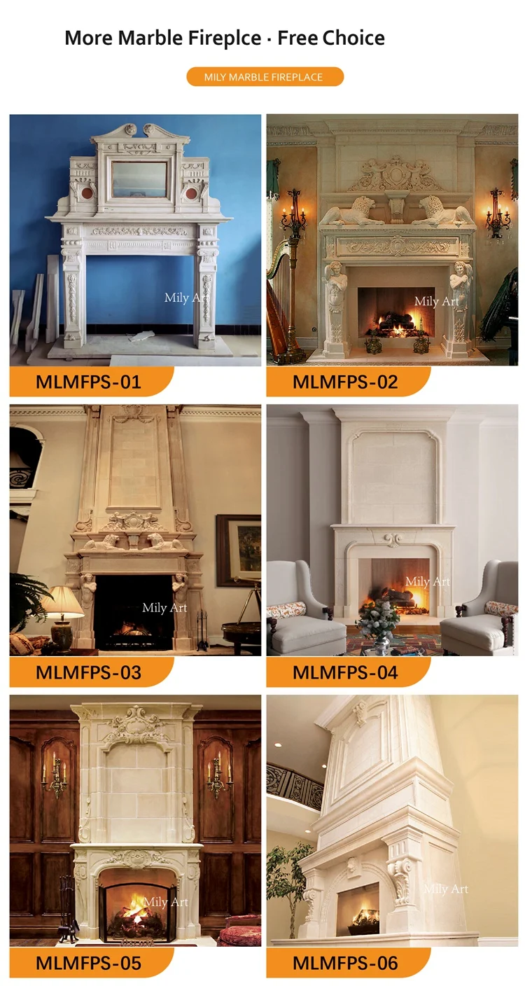 Modern Indoor Decorative Hand Carved Luxury Natural Stone Double Marble Statue Fireplace Mantel Frame Surround For Villa Estate