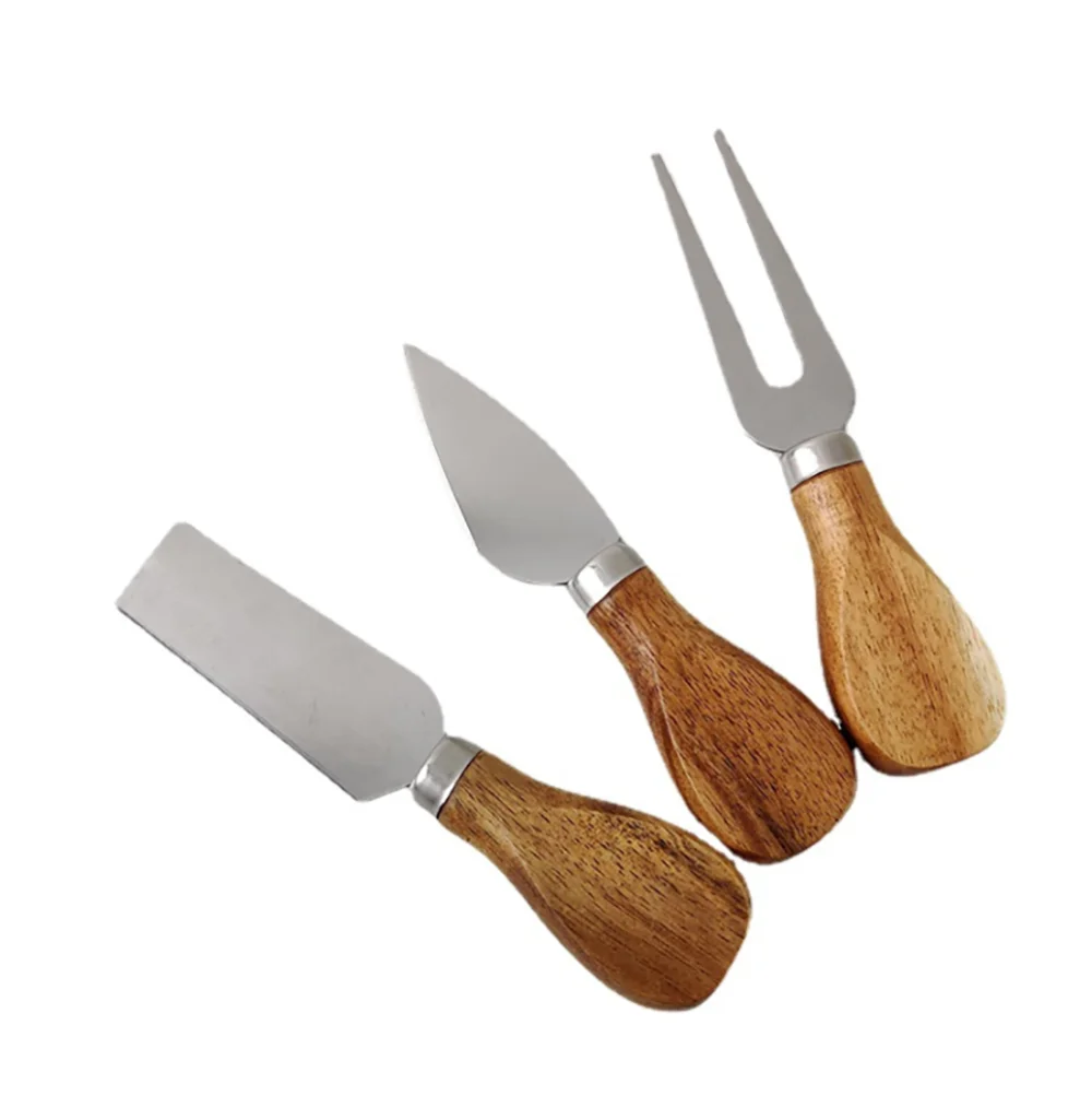 Xingye Oka Wood Handle  Cute 420 Stainless Steel 4pcs Restaurant Kitchen Cutlery Cheese Fork Flat Knife Cake Dessert Knives