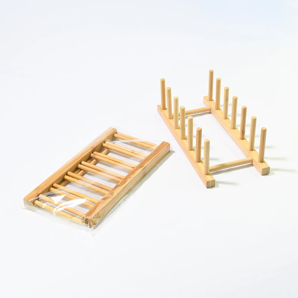 Ethink Hot Sale Natural Bamboo Bowl Plate Cup Display Tableware Organizer Holder Storage Rack For Home Kitchen