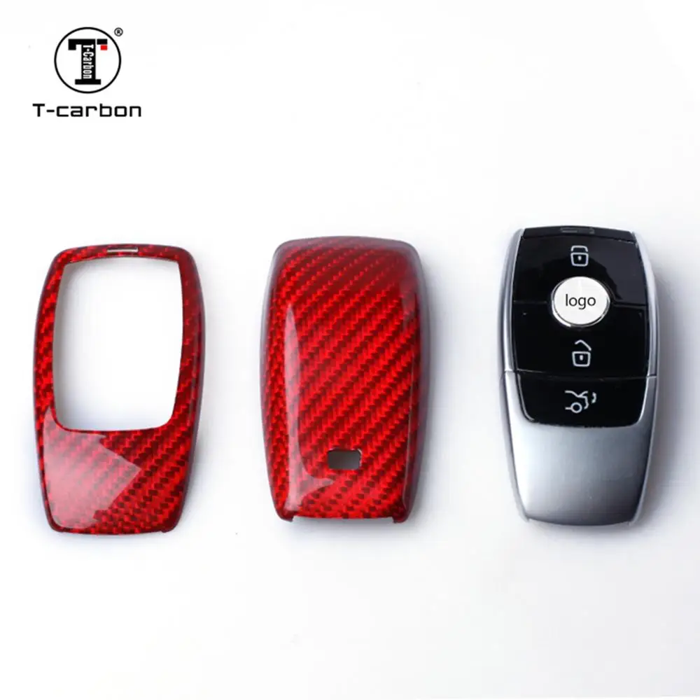 T-carbon Glass Fiber Key Fob Cover  Fit For  Mercedes Benz C class E class new Car Key Case Parts