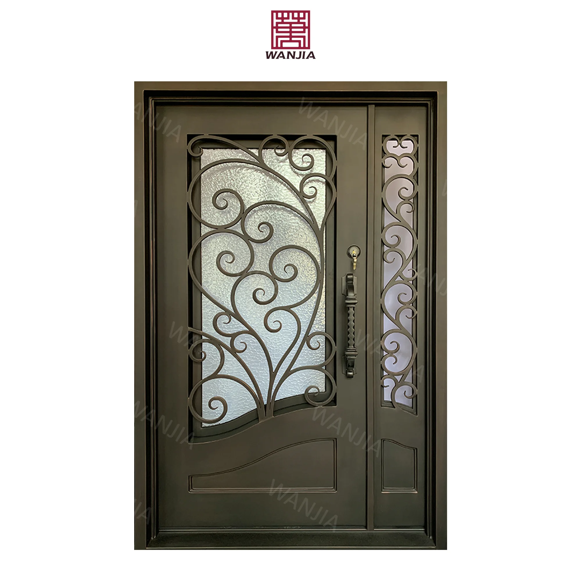WANJIA wrought iron window grill desig patio balcony entry door wrought iron french iron double doors