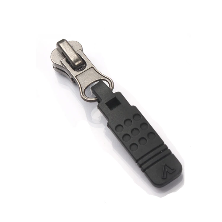TPU Injection Rubber Zip Slider with Metal Custom Logo Rubber Metal Zipper Puller