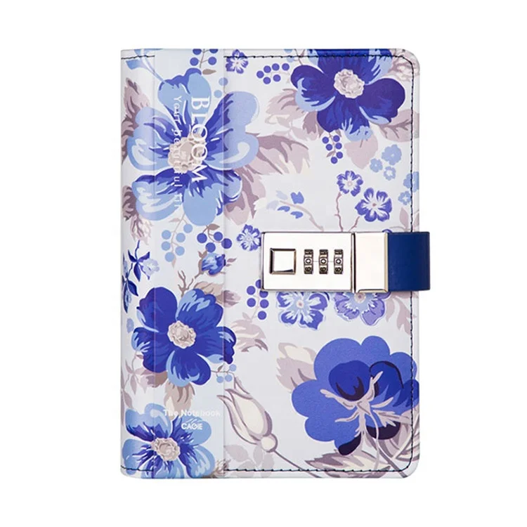 Factory sale various floral loose leaf diary combination lock notebook pu leather